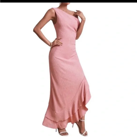 Elegant Pink Off-Shoulder Dress - Picture 4 of 7